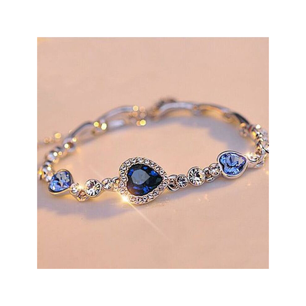 1 pc fashion Heart Bangle Bracelet Gift New Fashion Women Ocean Blue Crystal Rhi