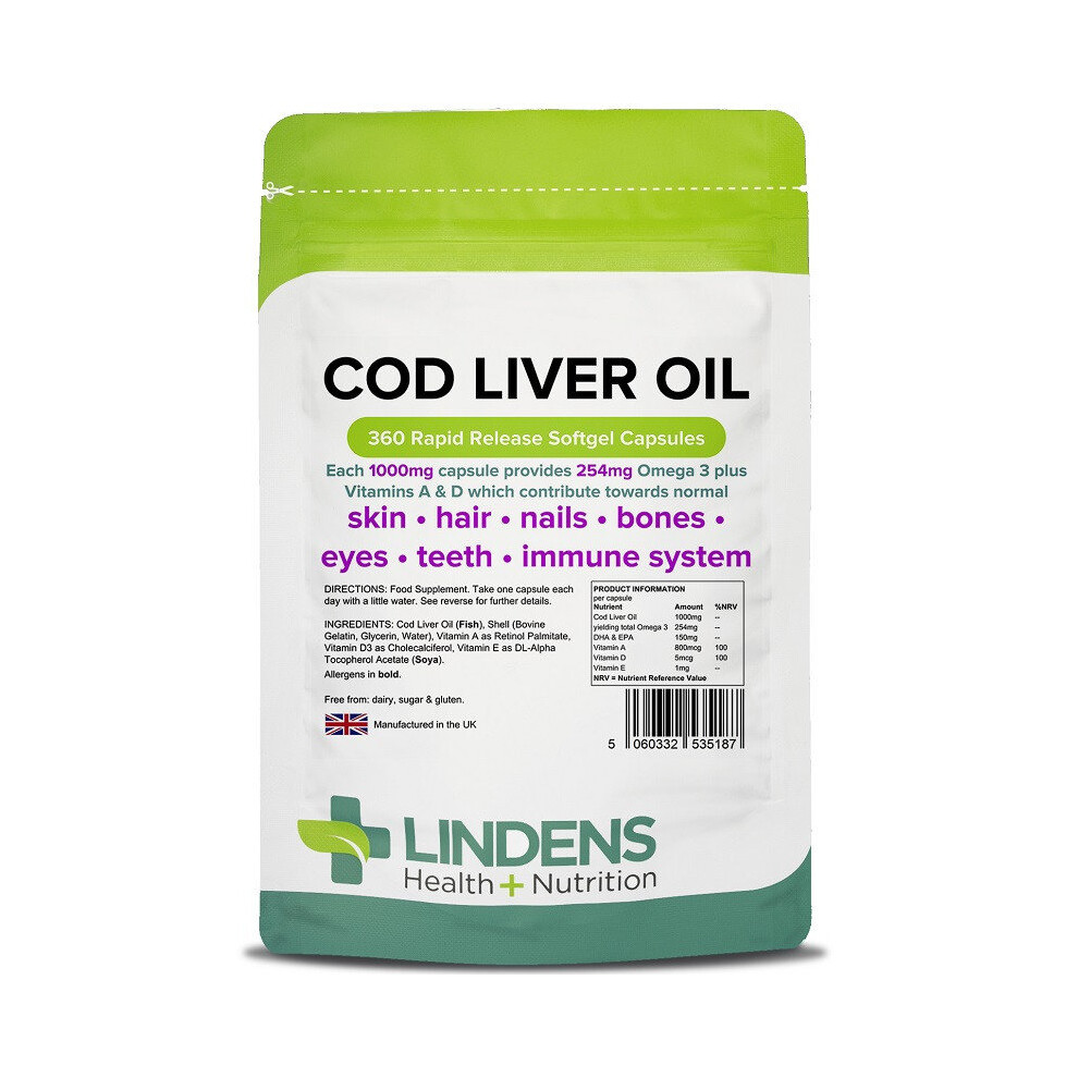 Lindens Cod Liver Oil 1000mg Capsules 360 (5187)