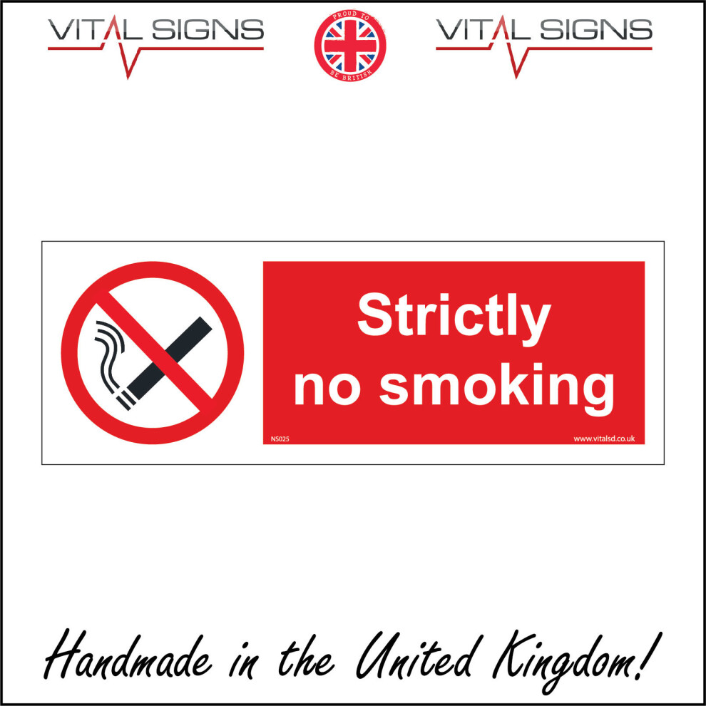 (300 x 100mm - 12 x 4, 1mm Pvc Foamex) NS025 Strictly No Smoking SIGN diner pubs coffee shops workplace office cafe-image-OPC-P5X299D-NEW