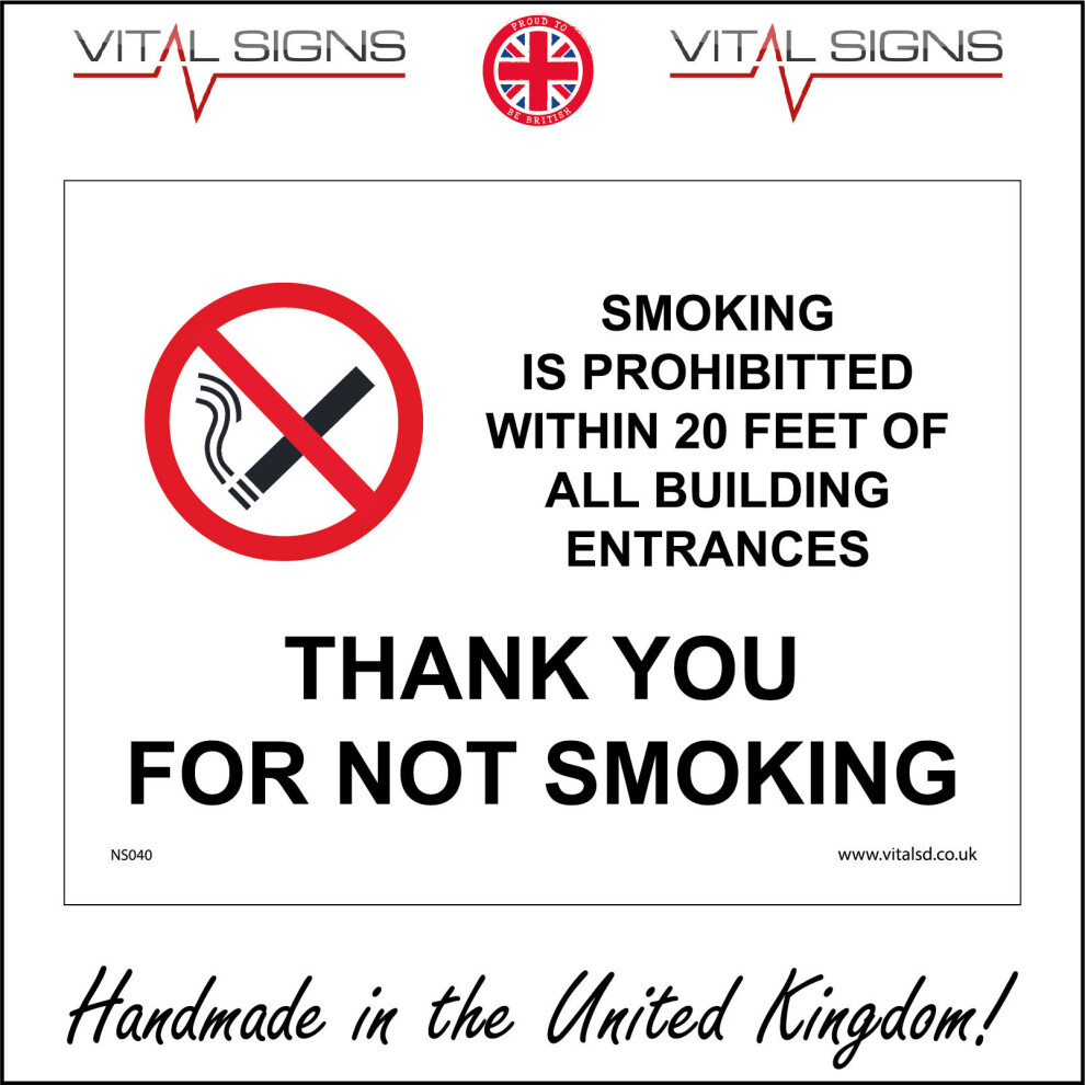 (300 x 200mm - 12 x 8, Sticker / Sav - White Background) NS040 Smoking Prohibited Within 20 Feet Of All Building Entrances SIGN workplace-image-OPC-P5X2GGZ-NEW