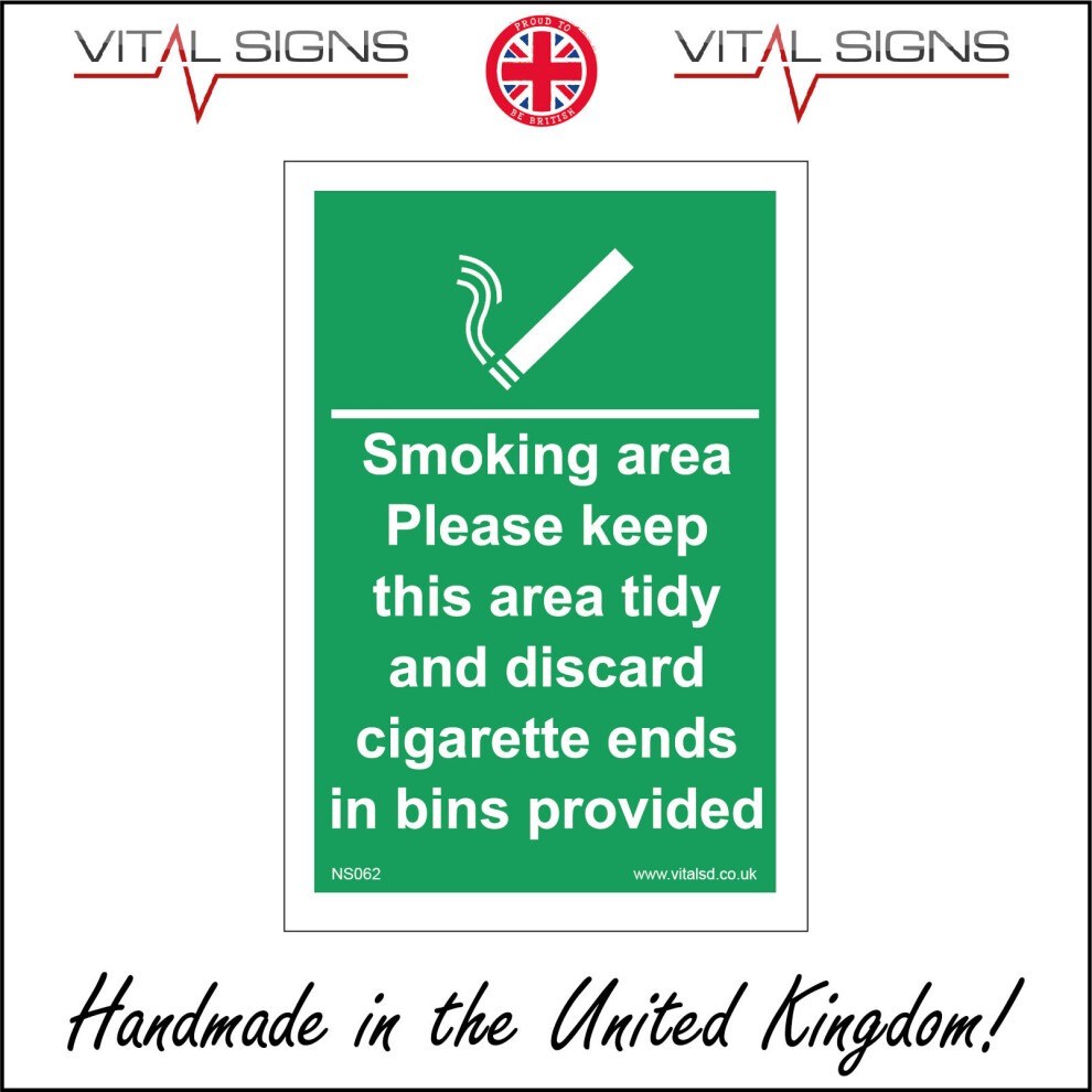 (150 x 200mm - 6 x 8, 5mm Heavy Duty Foamex Foamboard) NS062 Smoking Area Please Keep Tidy Discard Cigarette Ends In Bins Provided SIGN-image-OPC-P5X2GMB-NEW
