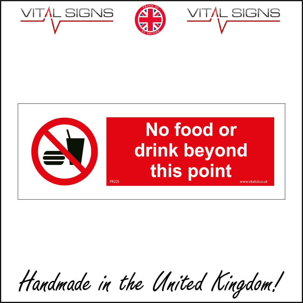 (150 x 50mm - 6 x 2, Dibond / Composite Aluminium) PR225 No Food Or Drink Beyond This Point Eating Not Allowed Past Here Sign-image-OPC-P5X2SKR-NEW