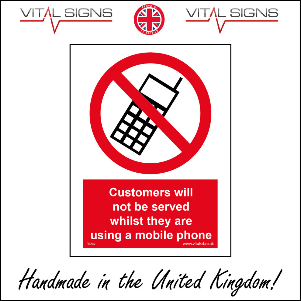 (400 x 600mm - 16 x 24, 1mm Pvc Foamex) PR247 Customers Will Not Be Served Whilst Using A Mobile Phone Polite Queue Sign-image-OPC-P5X2XTH-NEW
