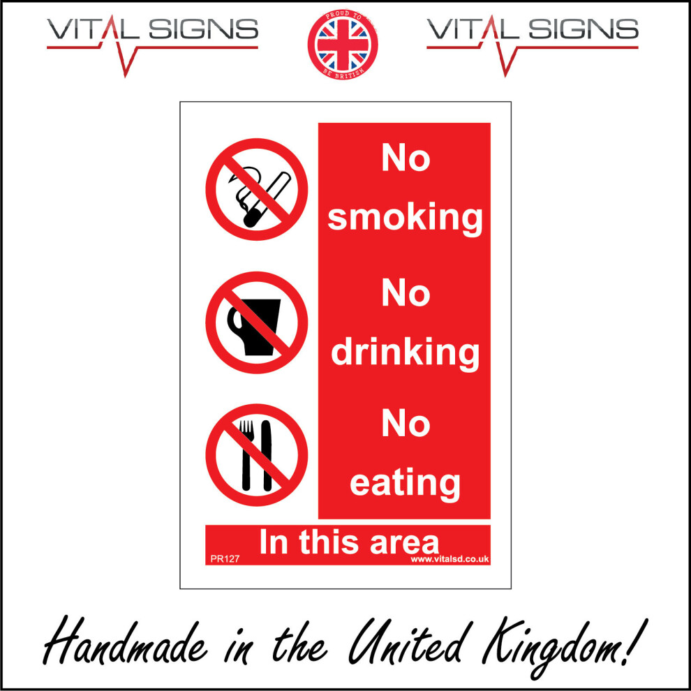 (100 x 150mm - 4 x 6, Sticker / Sav - White Background) PR127 No Smoking No Drinking No Eating In This Area SIGN meeting room visitors-image-OPC-P5X2R6Z-NEW