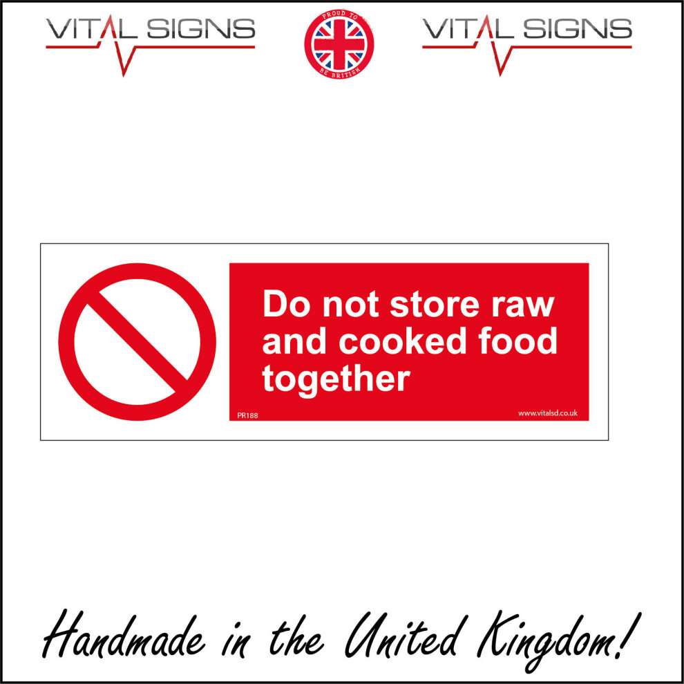 (450 x 150mm - 18 x 6, Sticker / Sav - White Background) PR188 Do Not Store Raw And Cooked Food Together SIGN uncooked kitchen pubs-image-OPC-P5X58XC-NEW