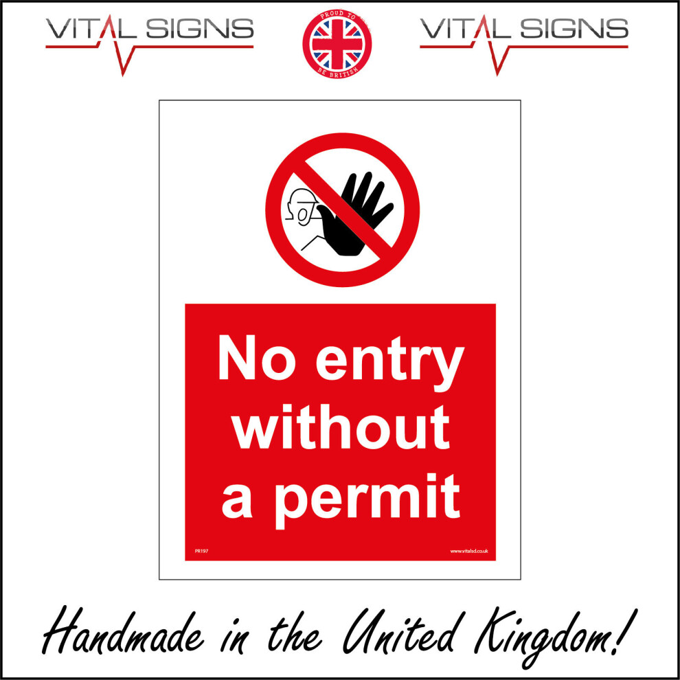 (400 x 600mm - 16 x 24, Sticker / Sav - White Background) PR197 No Entry Without A Permit SIGN staff employees workmen construction site-image-OPC-P5X5BNP-NEW