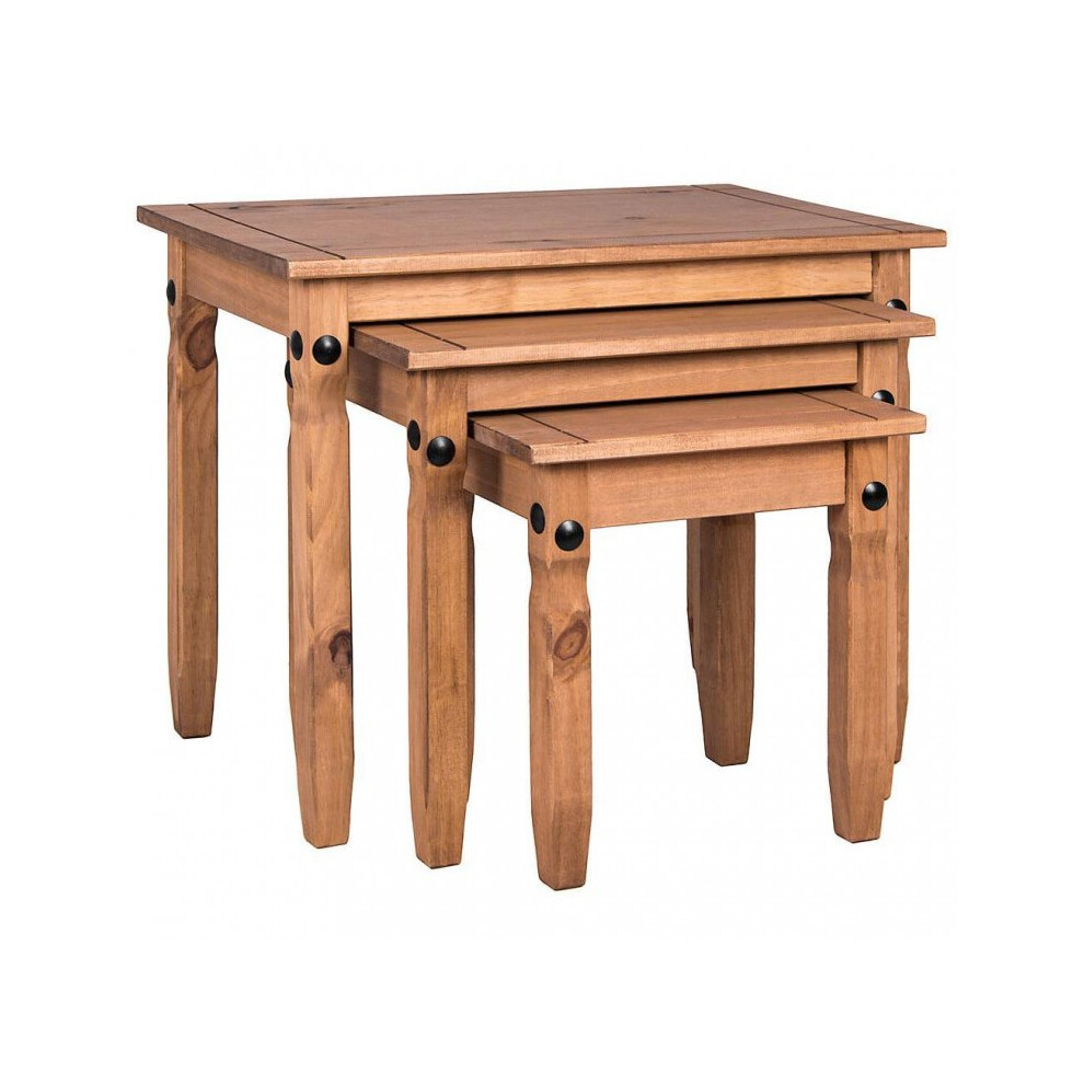 Corona Nest of 3 Tables Set Living Room Pine Wood