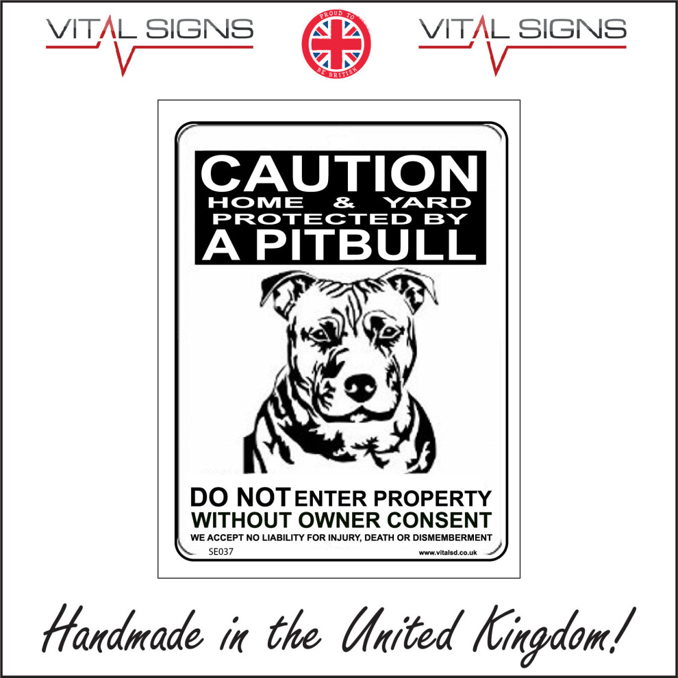 (450 x 600mm - 18 x 24, 10mm Extra Heavy Duty Foamex Foamboard) SE037 Caution Home & Yard Protected By A Pitbull SIGN property grounds land-image-OPC-P5X5VJG-NEW