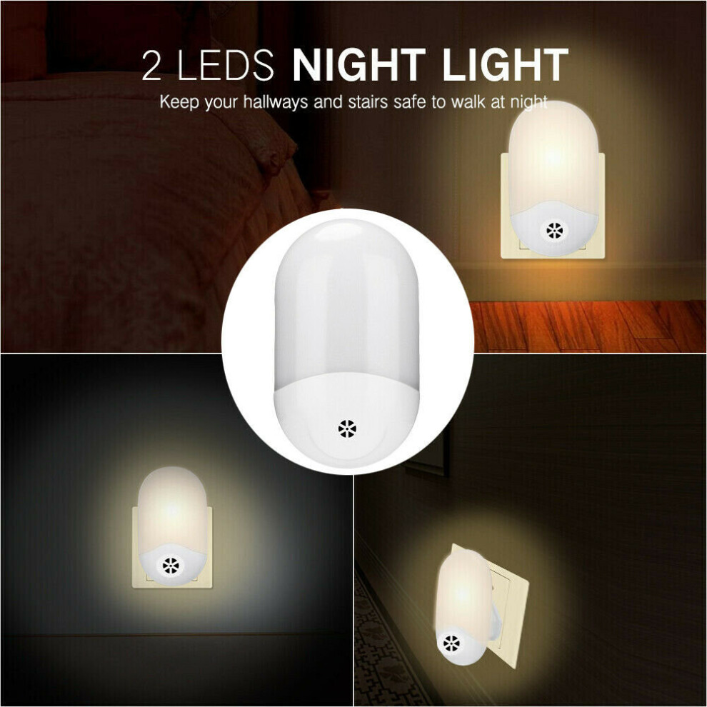 Automatic 2 LED Sensor Night Light Wall Plug In Warm Dusk to Dawn