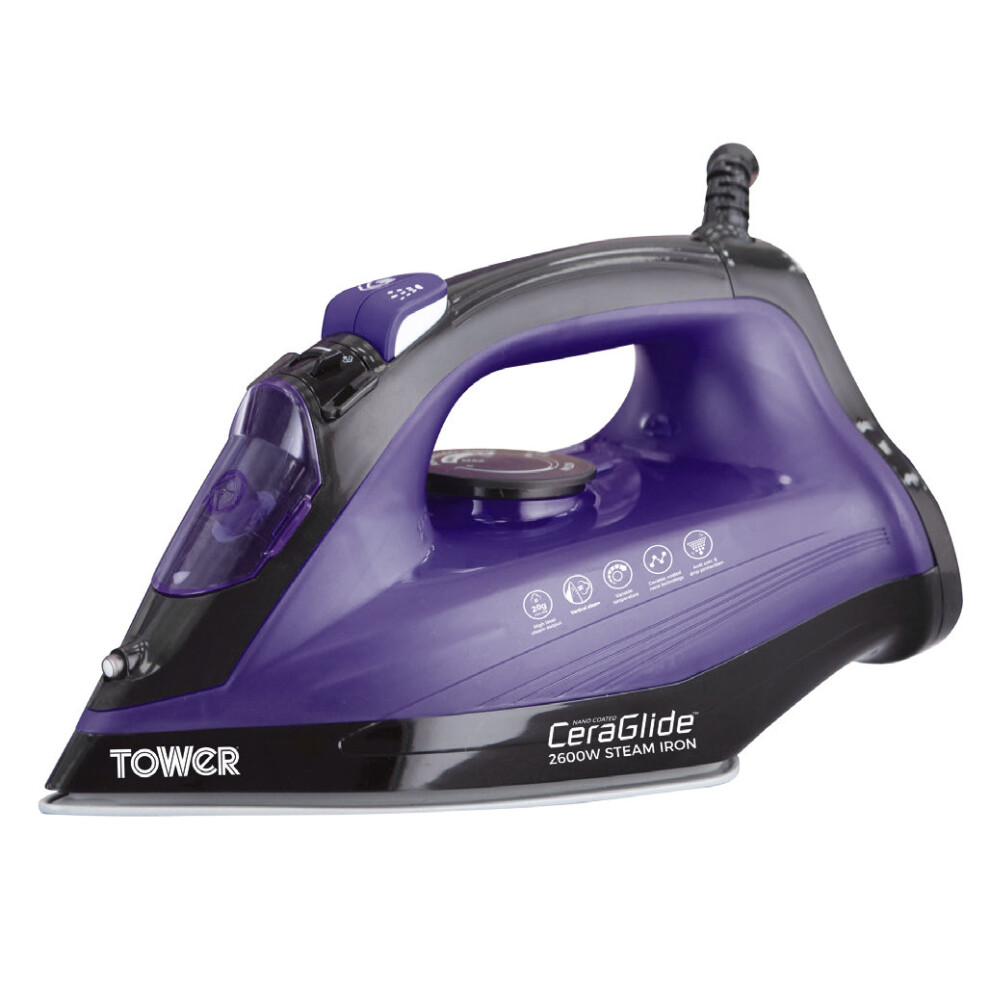 Tower T22011 Ceraglide Steam Iron, 2600W, Purple