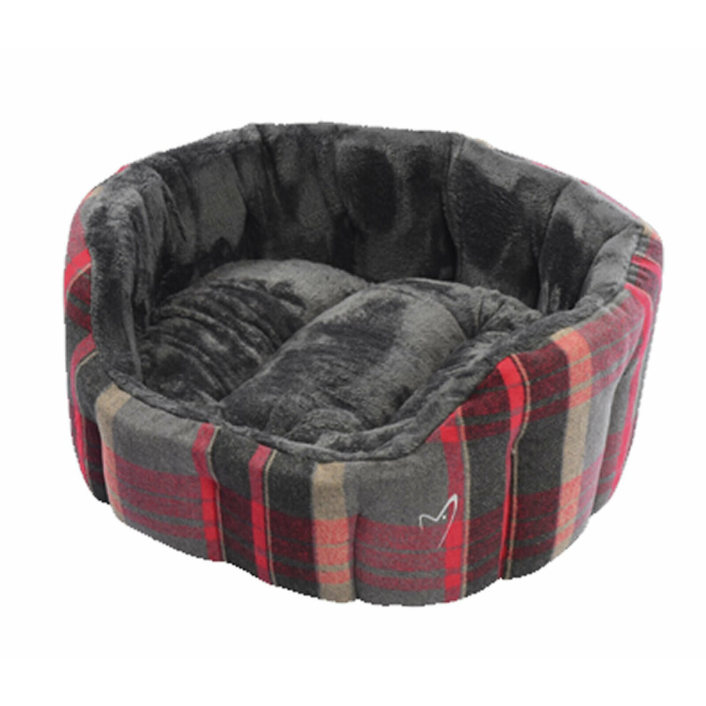 (Medium) Gor Pets Camden Deluxe Bed Red Check-walls 8cm Thick With Removable Cushion