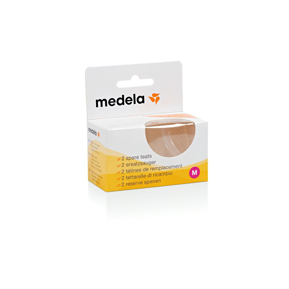 Medela Medium Flow Silicone Teats for Breastmilk Bottle Feeding (2-Pack)