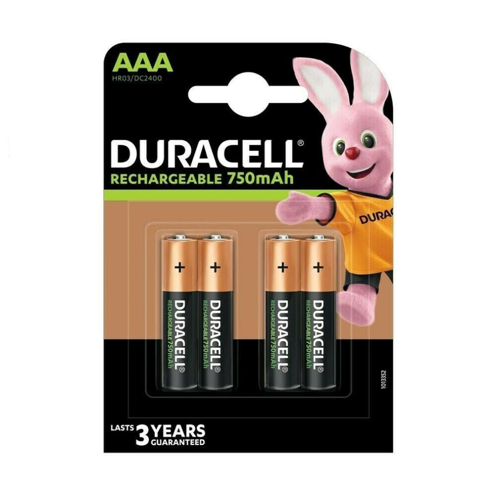 4 x Duracell AAA 750 mAh Rechargeable Batteries NiMH, HR03, DC2400 Phone,1.2V