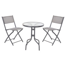 URBNLIVING 3 PCS Grey Outdoor Garden Metal Folding Furniture Set