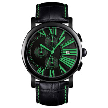 (Green) Skmei Mens Black Watch Chronograph Genuine Leather Strap Date Display SK9196BLA
