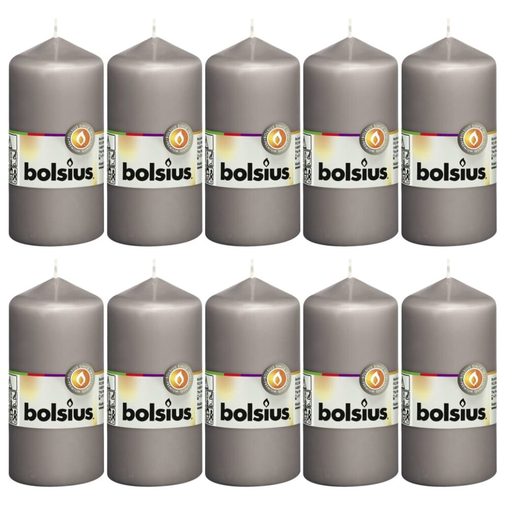 Bolsius 10x Pillar Candles Warm Grey Church Tea Wedding Festival Votive Lights