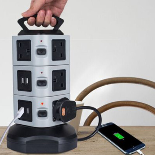 Switched Surge Extension Lead Plug Tower Multi 10 Socket 4 USB Port 2