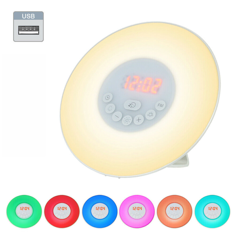 Digital LED Clock with 6 Color Switch and FM Radio Sunrise Alarm Clock