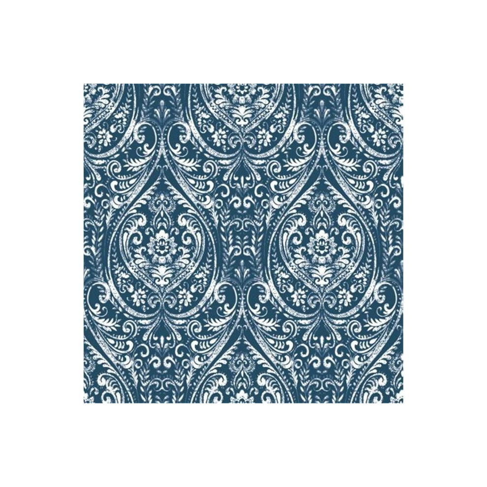 Nuwallpaper Nu1689 Bohemian Damask Peel & Stick Wallpaper, Indigo 091212181366