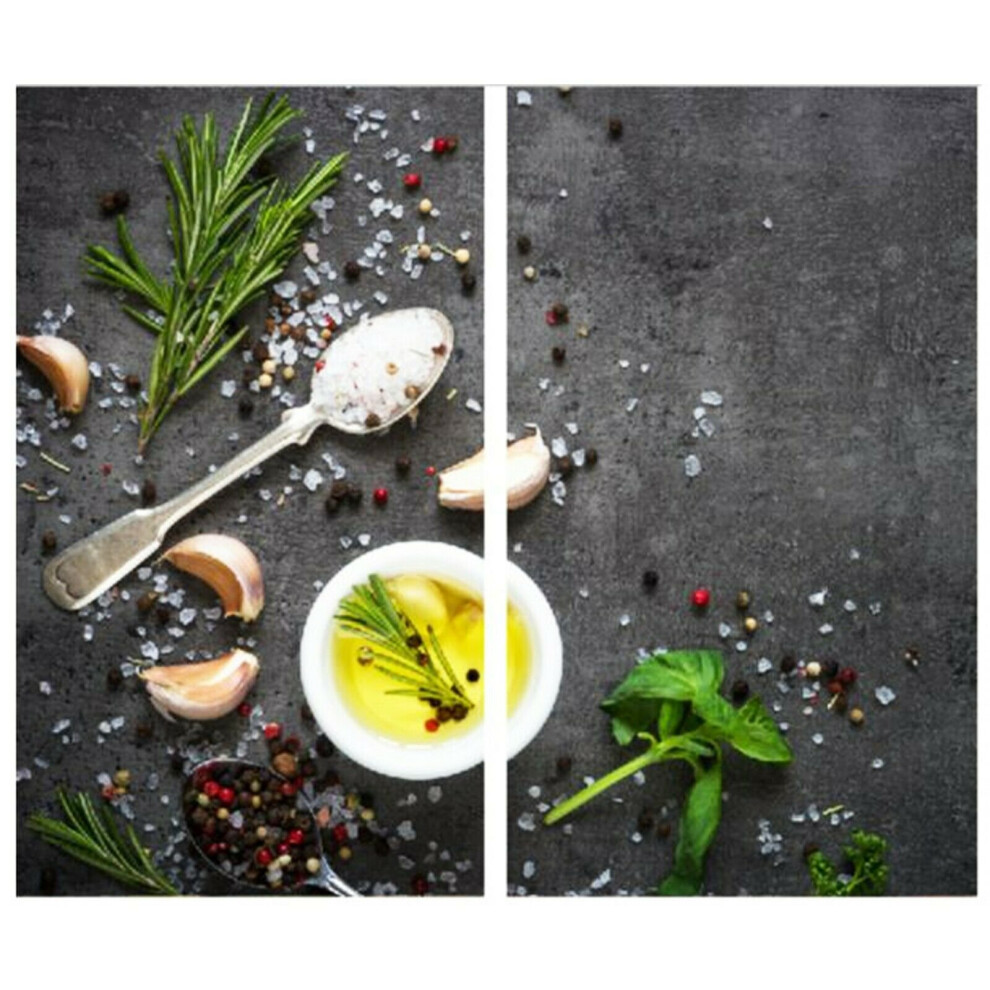 (Salt & Garlic) GEEZY Set of 2 Glass Cutting Chopping Board Hob Cover Induction Ceramic Worktop Saver