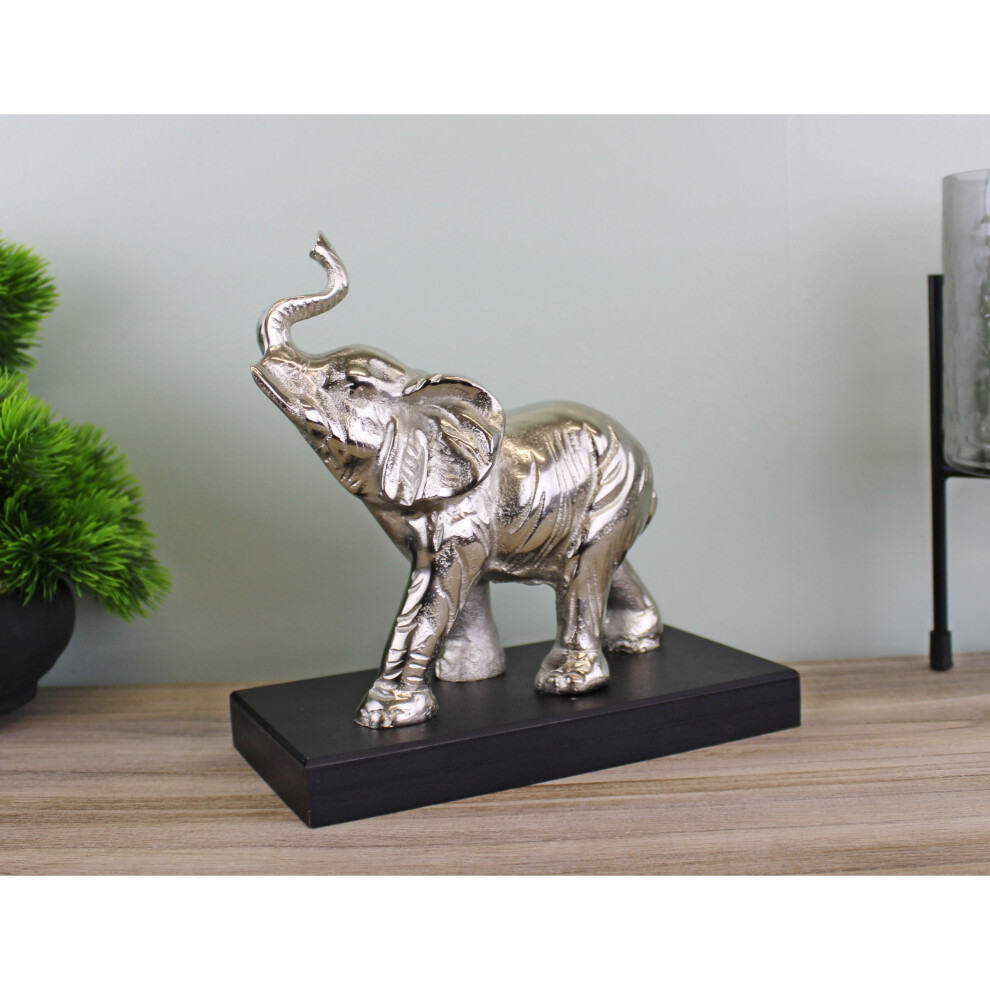 Ornamental Silver Metal Elephant on Plinth