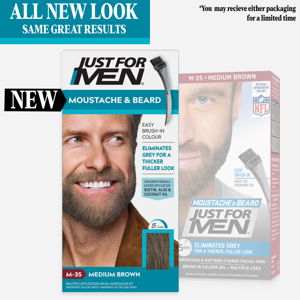 Just For Men M35 Moustache and Beard Facial Hair Color Medium Brown