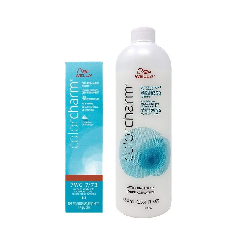 Wella (7Wg + Activating Lotion (15.4Oz)) Color Charm 7Wg Medium Sandy Gold Demi – Permanent Haircolor Gold,Multicoloured