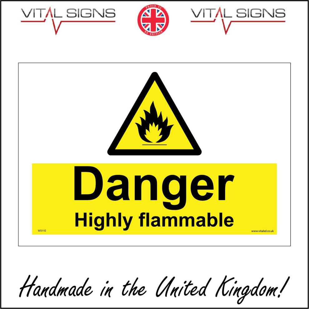 (600 x 450mm - 24 x 18, Sticker / Sav - White Background) WS110 Danger Highly Flammable SIGN fire burn safety warning hot heat flames-image-OPC-P5X9H98-NEW