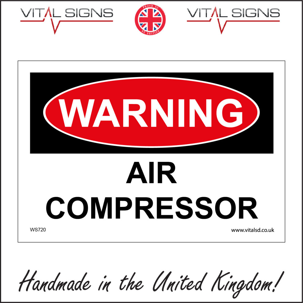 (300 x 200mm - 12 x 8, Dibond / Composite Aluminium) WARNING AIR COMPRESSOR SIGN WS720 SAFETY STICKER RIGID INDOOR OUTDOOR-image-OPC-P5X9PBP-NEW