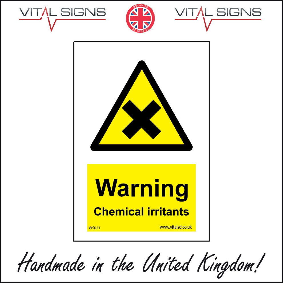 (100 x 150mm - 4 x 6, 3mm Standard Foamex Foamboard) WS021 WARNING CHEMICAL IRRITANTS HARMFUL TO HEALTH RISK OF INJURY RASH BURN SIGN-image-OPC-P5X9VGD-NEW