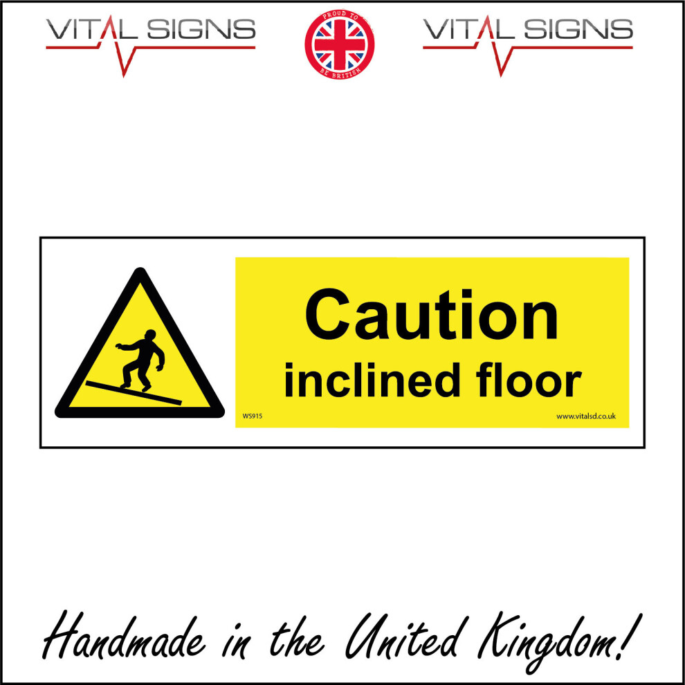 (300 x 100mm - 12 x 4, Sticker / Sav - White Background) WS915 Caution Inclined Floor Unsteady Uneven Not Level Proceed With Care Sign-image-OPC-P5X9WFV-NEW