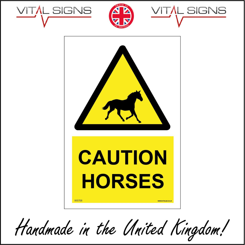 (150 x 200mm - 6 x 8, Dibond / Composite Aluminium) CAUTION HORSES SIGN WS708 SAFETY STICKER RIGID INDOOR OUTDOOR-image-OPC-P5X9VV7-NEW