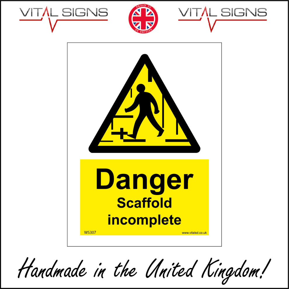 (300 x 400mm - 12 x 16, Sticker / Sav - White Background) DANGER INCOMPLETE SCAFFOLD SIGN WS307 SAFETY STICKER RIGID INDOOR OUTDOOR-image-OPC-P5X9XGD-NEW