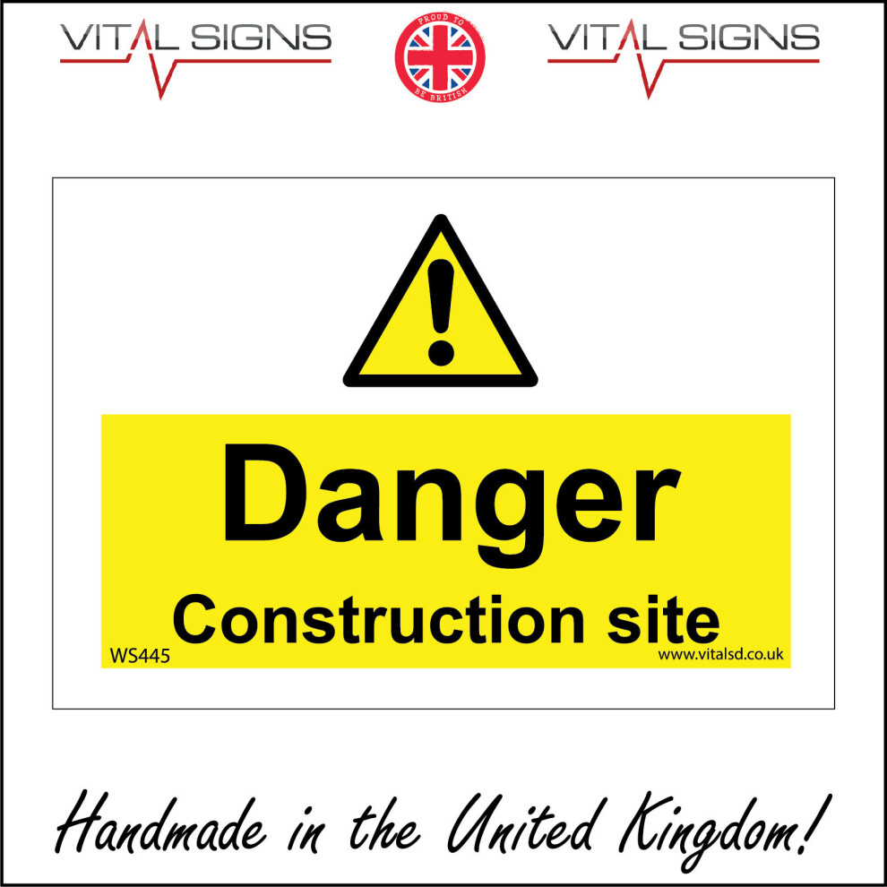 (600 x 400mm - 24 x 16, Sticker / Sav - White Background) DANGER CONSTRUCTION SITE SIGN WS445 SAFETY STICKER RIGID INDOOR OUTDOOR-image-OPC-P5X9Y5F-NEW