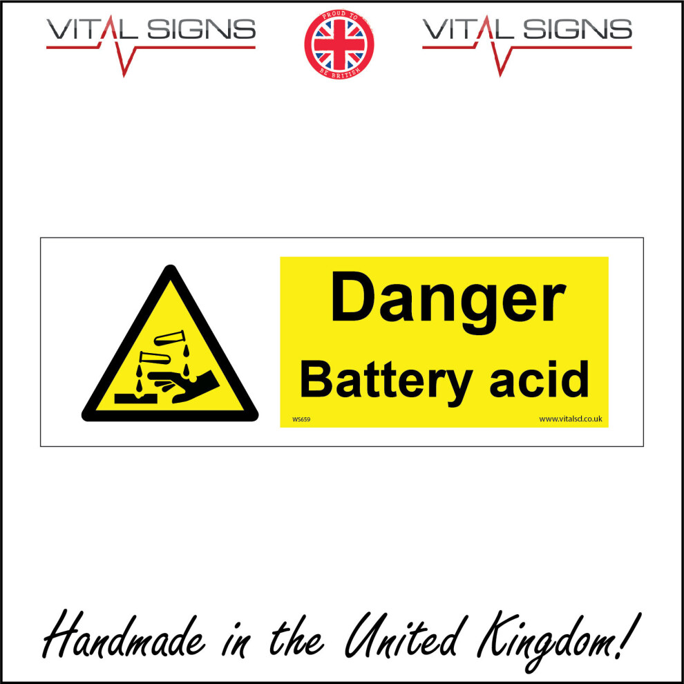 (600 x 200mm - 24 x 8, Magnetic - Vehicle Grade) DANGER BATTERY ACID SIGN WS659 SAFETY STICKER RIGID INDOOR OUTDOOR-image-OPC-P5X9ZJN-NEW