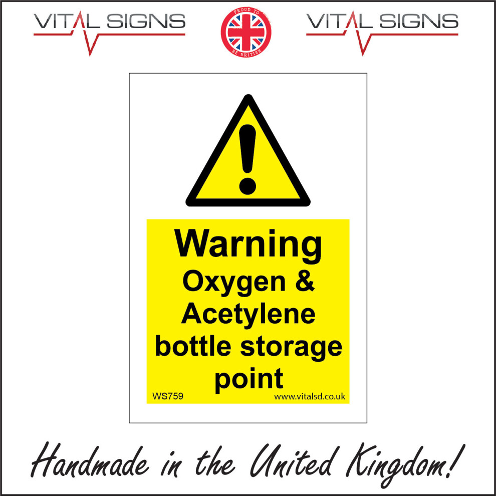 (200 x 300mm - 8 x 12, 3mm Standard Foamex Foamboard) WARNING OXYGEN & ACETYLENE BOTTLE STORAGE POINT SIGN WS759 SAFETY STICKER RIGID-image-OPC-P5XB567-NEW