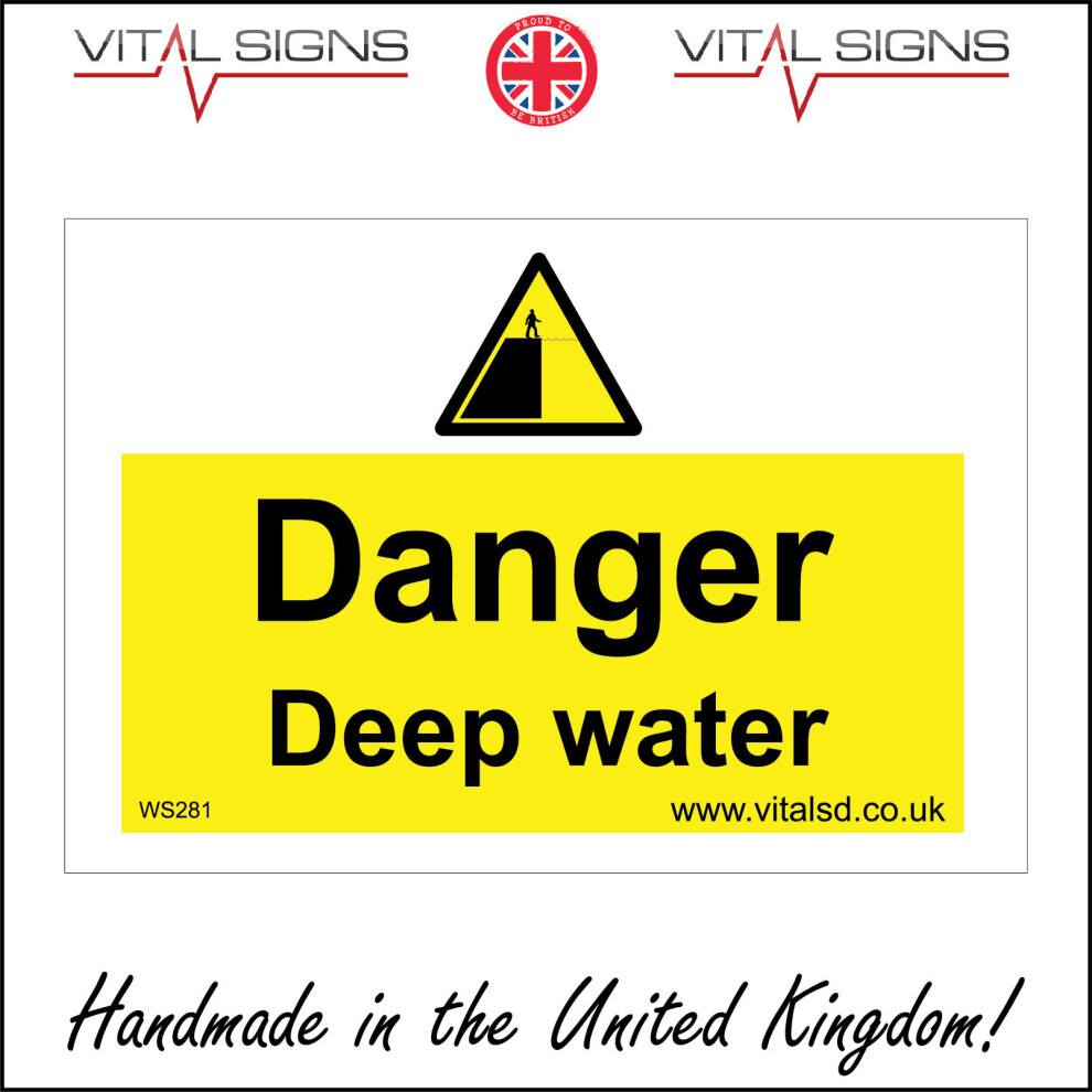 (300 x 200mm - 12 x 8, 1mm Pvc Foamex) DANGER DEEP WATER SIGN WS281 SAFETY STICKER RIGID INDOOR OUTDOOR-image-OPC-P5XB68S-NEW
