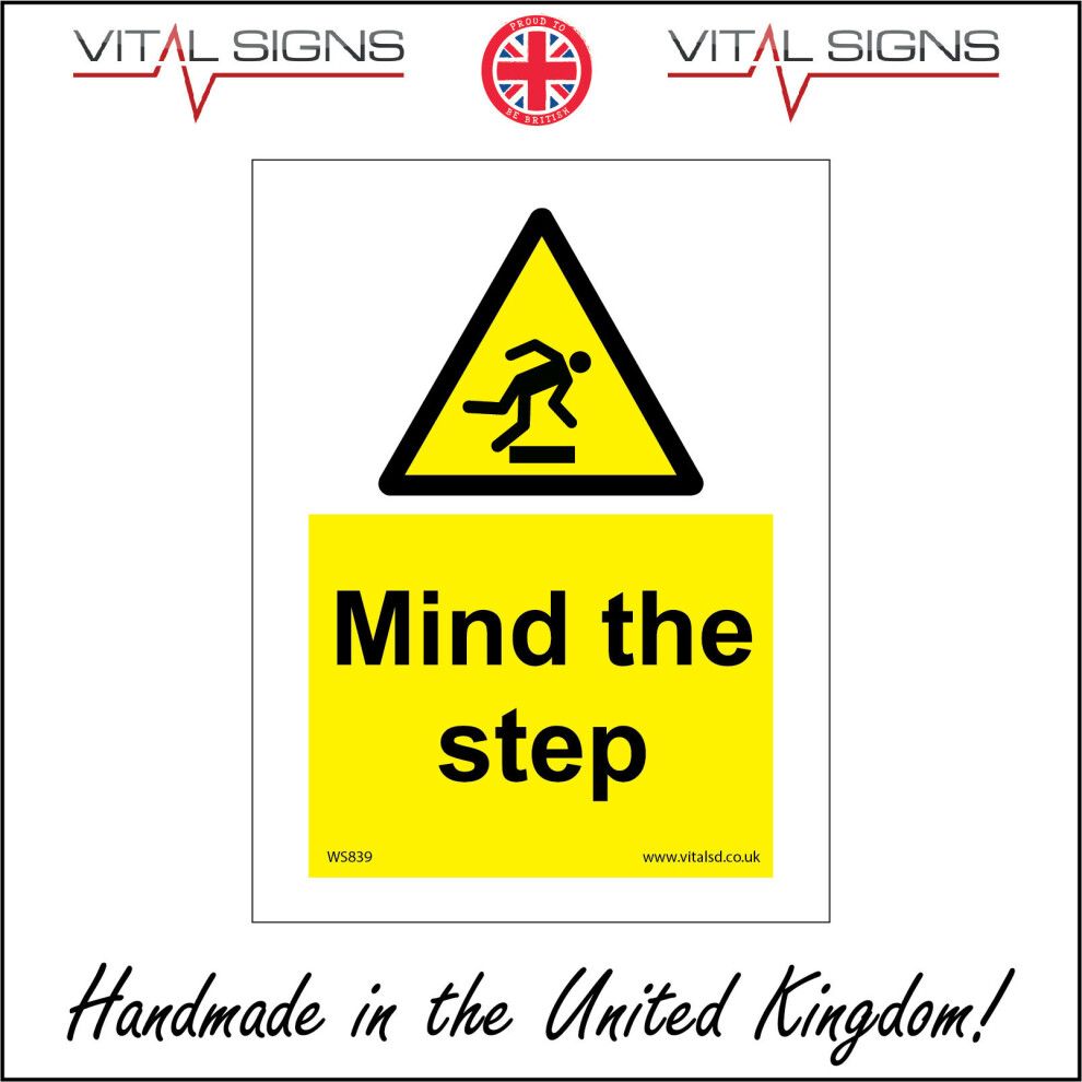 (150 x 200mm - 6 x 8, Magnetic - Vehicle Grade) MIND THE STEP SIGN WS839 SAFETY STICKER RIGID INDOOR OUTDOOR