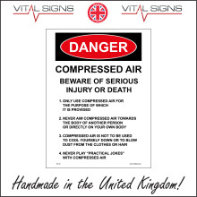 (400 x 600mm - 16 x 24, 3mm Standard Foamex Foamboard) DANGER COMPRESSED AIR SERIOUS INJURY OR DEATH SIGN WS725 SAFETY STICKER RIGID