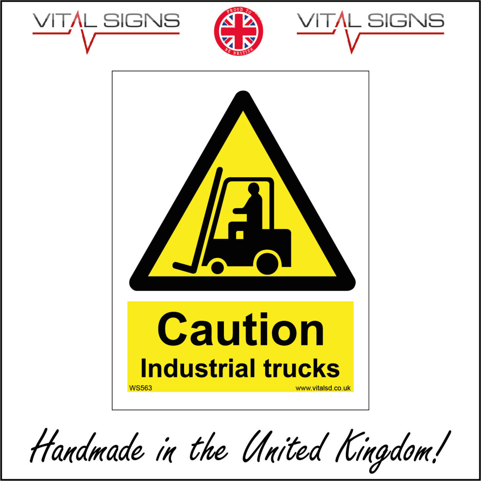 (200 x 300mm - 8 x 12, 3mm Standard Foamex Foamboard) CAUTION INDUSTRIAL TRUCKS SIGN WS563 SAFETY STICKER RIGID INDOOR OUTDOOR-image-OPC-P5XBJ5N-NEW