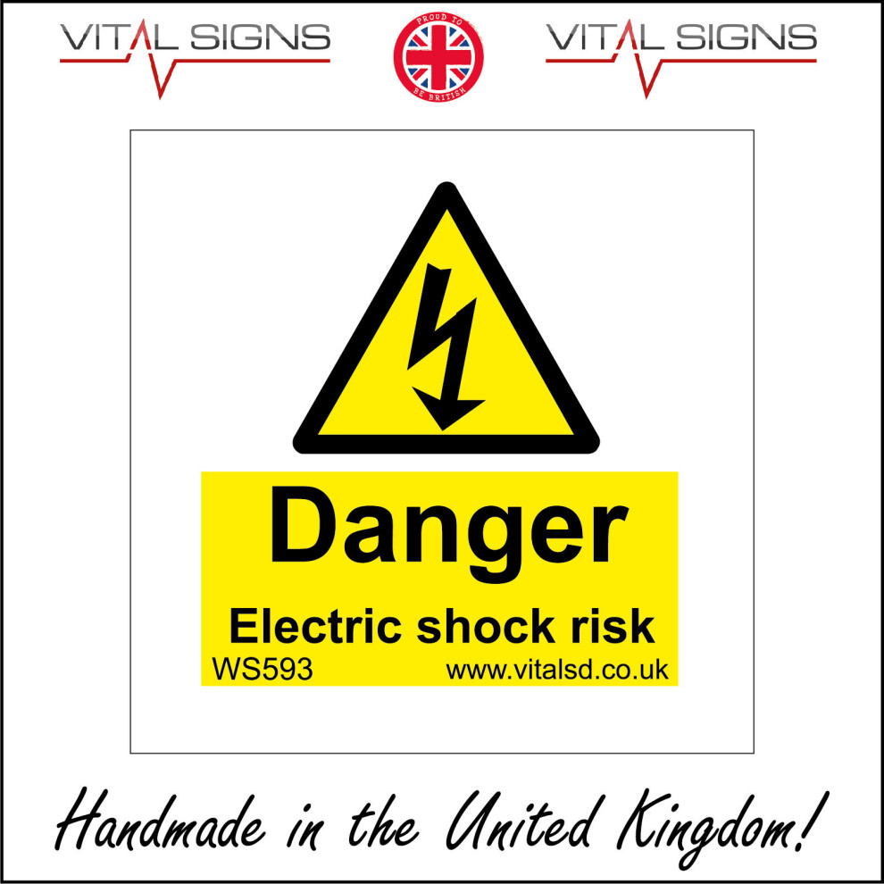 (150 x 150mm - 6 x 6, Dibond / Composite Aluminium) DANGER ELECTRIC SHOCK RISK SIGN WS593 SAFETY STICKER RIGID INDOOR OUTDOOR-image-OPC-P5XBTHK-NEW