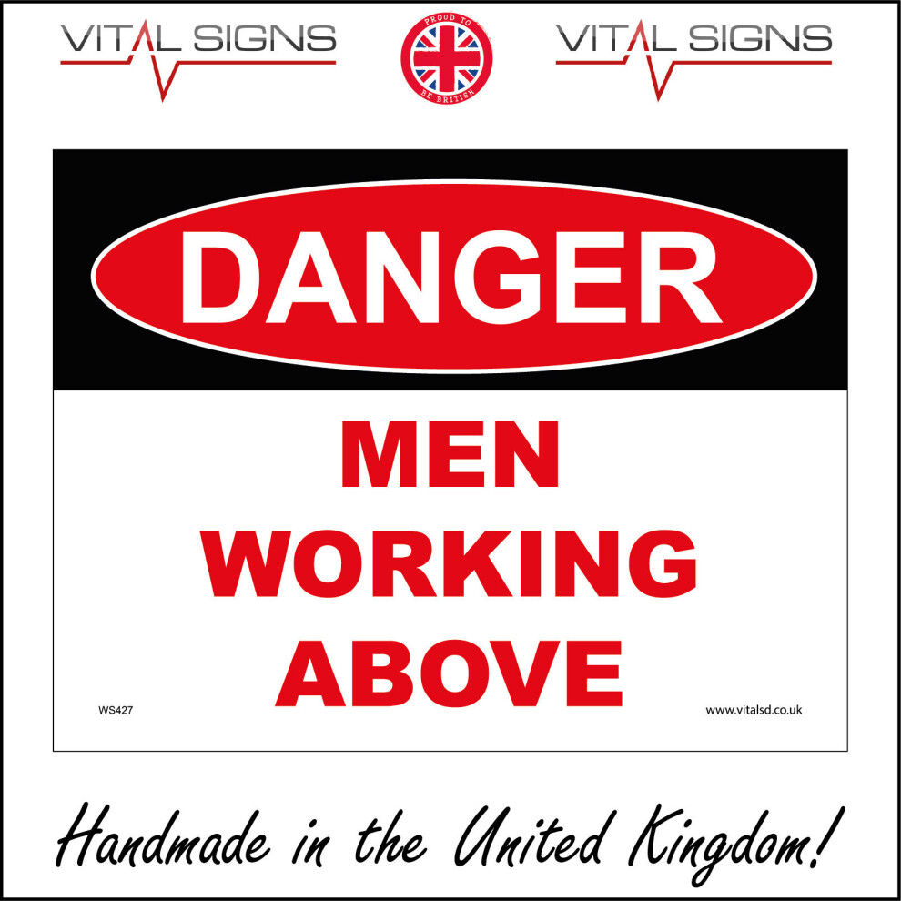 (400 x 300mm - 16 x 12, Sticker / Sav - White Background) DANGER MEN WORKING ABOVE SIGN WS427 SAFETY STICKER RIGID INDOOR OUTDOOR-image-OPC-P5XBVXR-NEW