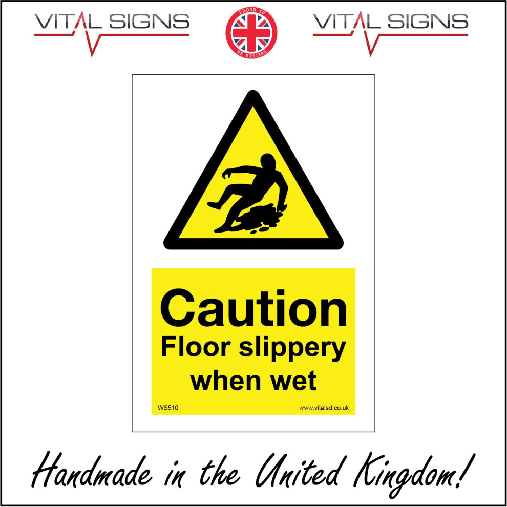 (400 x 600mm - 16 x 24, Dibond / Composite Aluminium) CAUTION FLOOR SLIPPERY WHEN WET SIGN WS554 SAFETY STICKER RIGID INDOOR OUTDOOR-image-OPC-P5XBDXJ-NEW