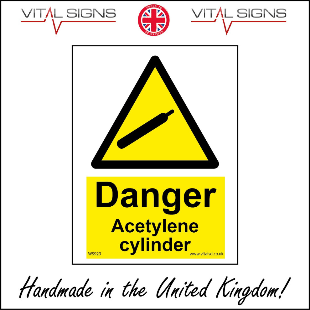 (150 x 200mm - 6 x 8, 10mm Extra Heavy Duty Foamex Foamboard) WS929 Danger Acetylene Cylinder Gas Storage Bottle Torch Area Safety Sign-image-OPC-P5XBXRT-NEW