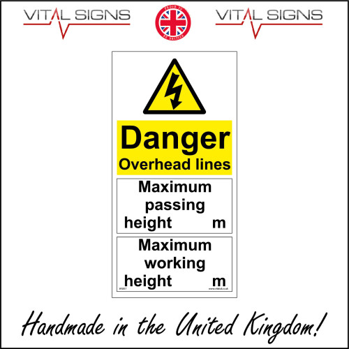 Overhead Line Sticker (100 x 200mm - 4 x 8, Magnetic - Vehicle Grade) DANGER OVERHEAD LINE ...
