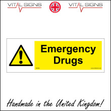 (150 x 50mm - 6 x 2, Sticker / Sav - White Background) WS986 Emergency Drugs Open In Case Of Crisis Secure Unit Health & Safety Sign