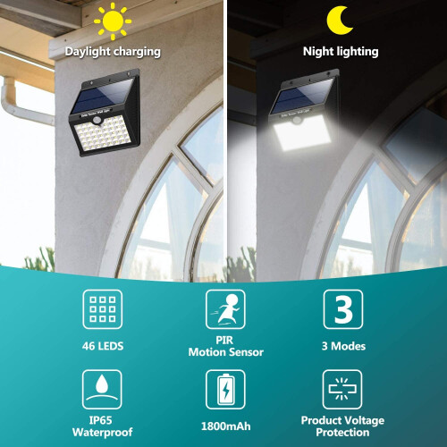 CZHONG-Outdoor Solar Motion Sensor Security Light - 46 LED Lights 1