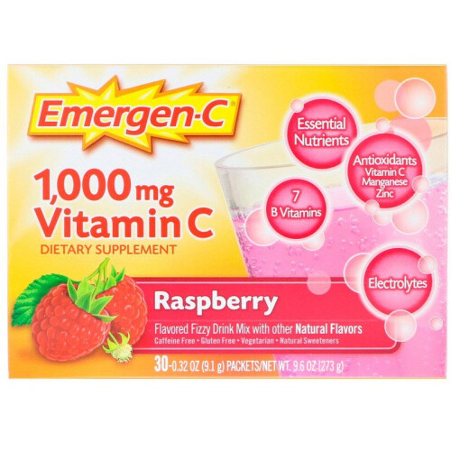Emergen-C, Vitamina C, Lampone, 30 Pacchetti, 0.32 oz (9.1 g) Ogni