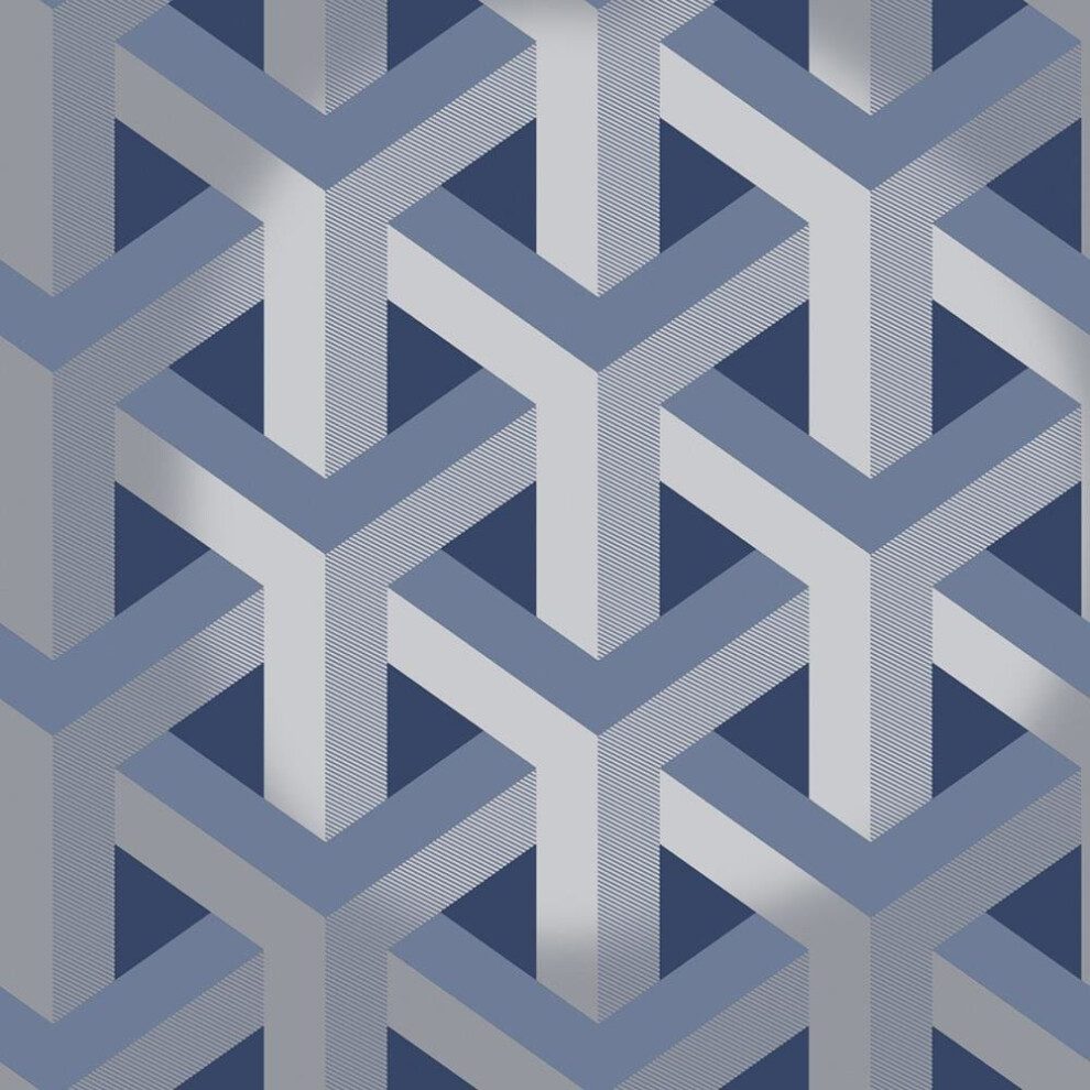 Navy Blue Geometric Wallpaper Silver Metallic Holden Decor Glistening Trident 5022976128101