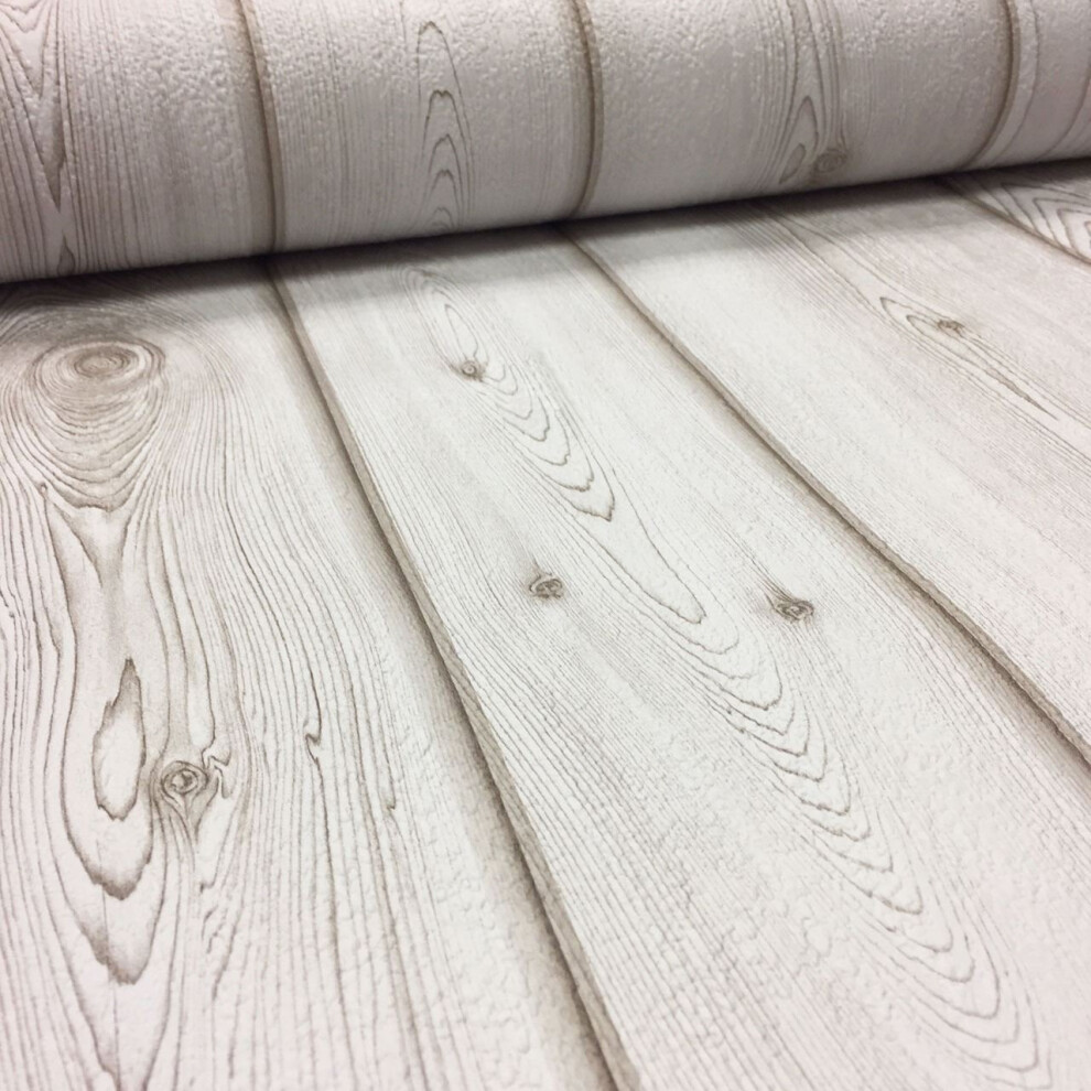 Erismann Wood Effect Wallpaper Wooden Planks Boards Realistic Textured Off White